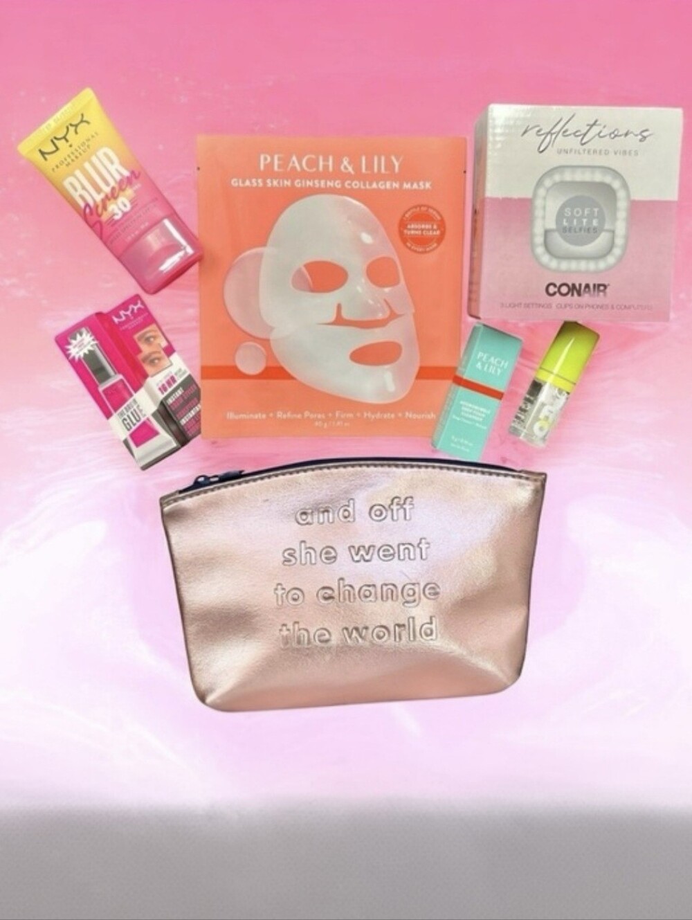 7 pc Beauty Bundle w/ Selfie Light & Cosmetic Bag